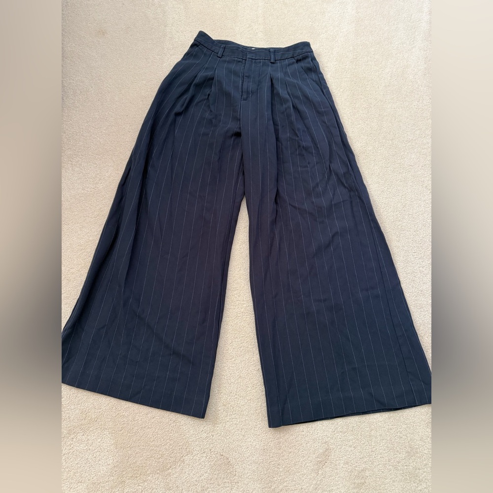 Anthropologie Black Pinstripe Wide-Leg Pants